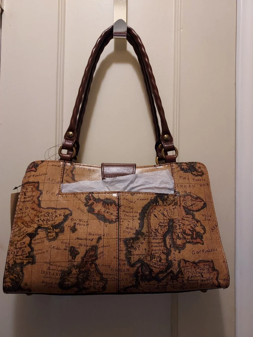 Patricia Nash Rienzo Euo Map Shoulder Leather Bag with Tassel.